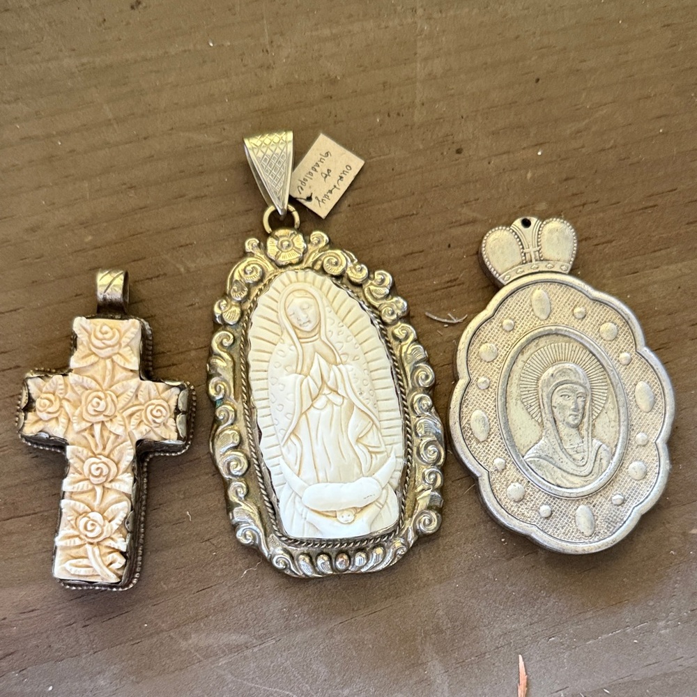 Silver and Cream Religious Pendants